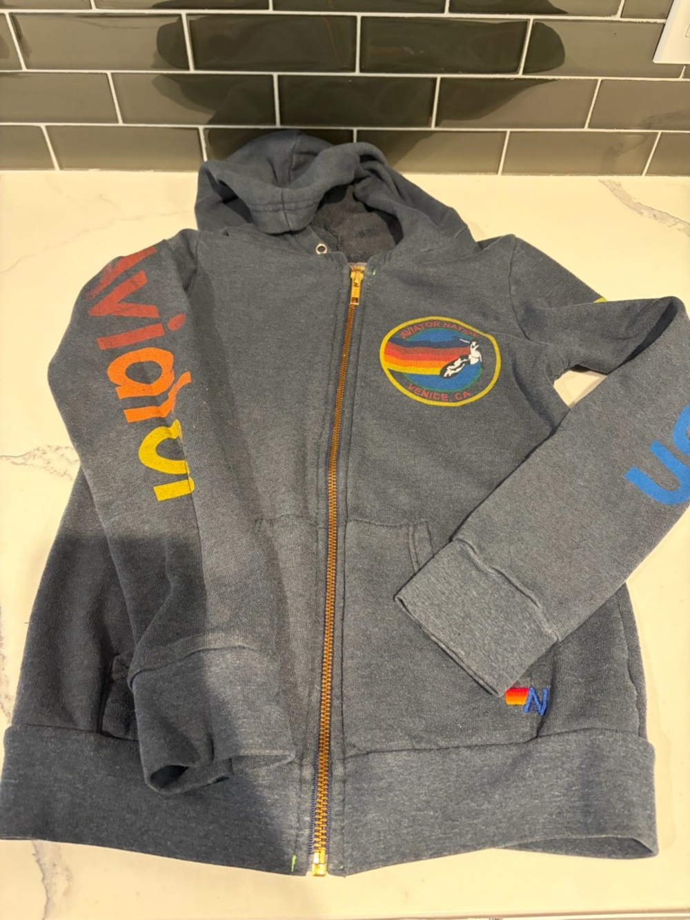 Aviator Nation kids Navy Zip-Up Hoodie size 10